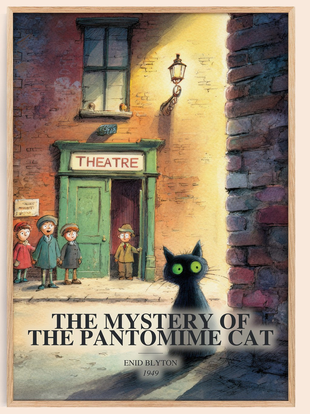 The Mystery Of The Pantomime Cat watercolour book poster by Enid Blyton – framed literary art print