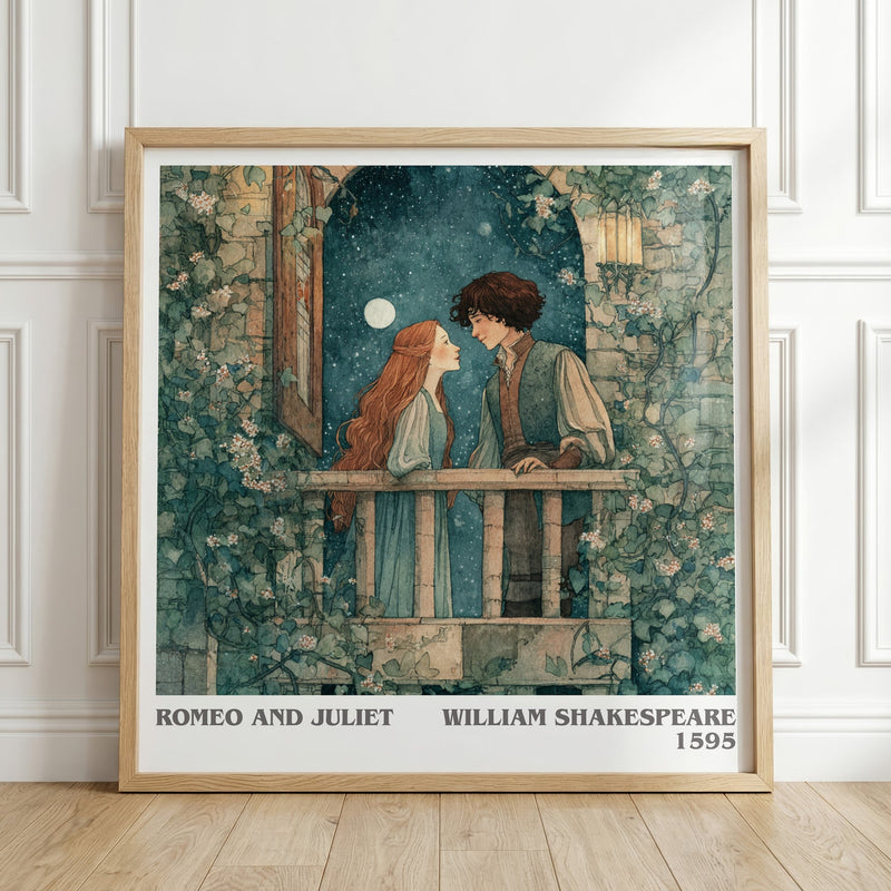 Romeo and Juliet literary print in frame leaning in hallway – classic literature wall art