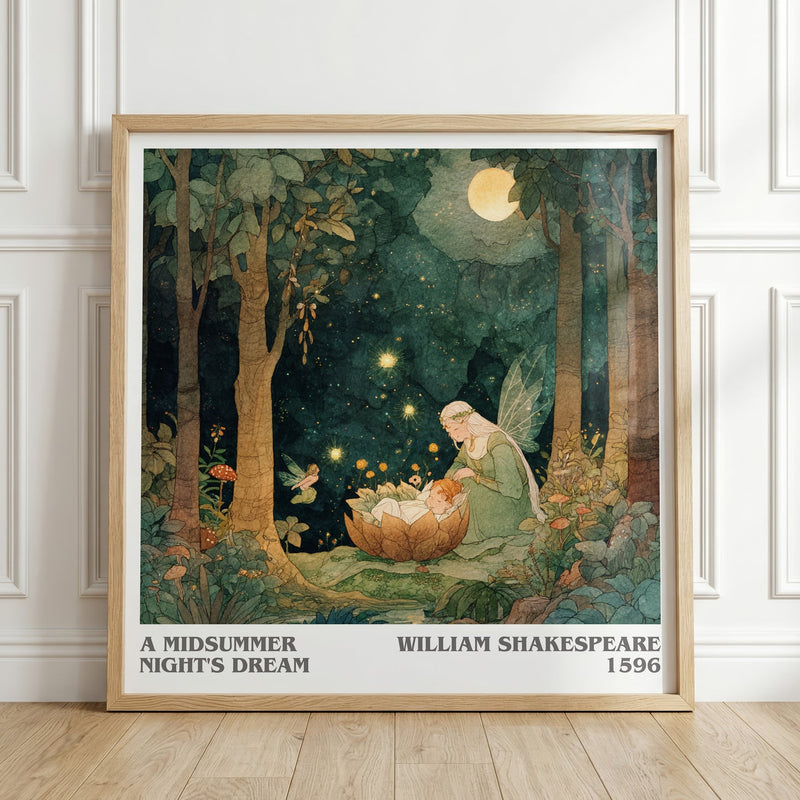 A Midsummer Night's Dream literary print in frame leaning in hallway – classic literature wall art