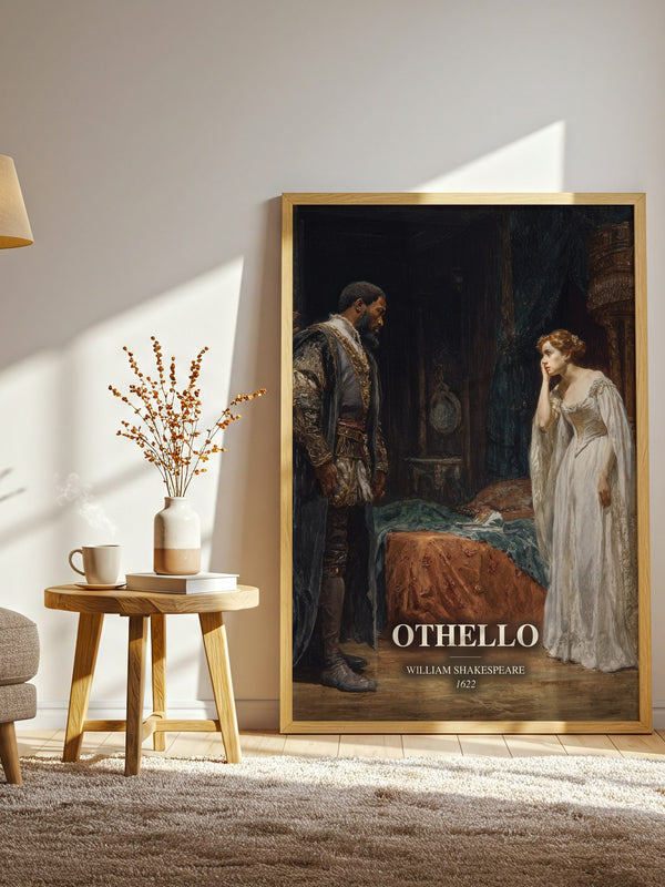 Othello watercolour print in frame leaning in hallway – classic literature wall art