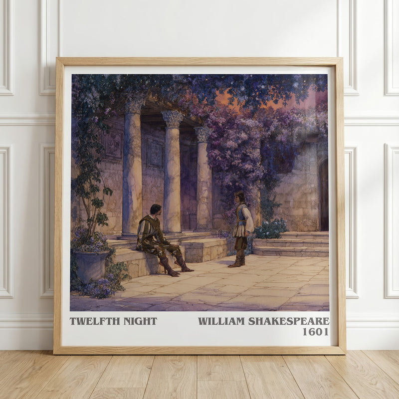 Twelfth Night literary print in frame leaning in hallway – classic literature wall art