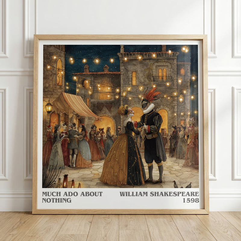 Much Ado about Nothing literary print in frame leaning in hallway – classic literature wall art