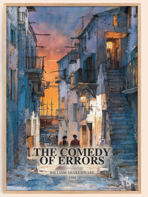 The Comedy Of Errors watercolour book poster by William Shakespeare – framed literary art print