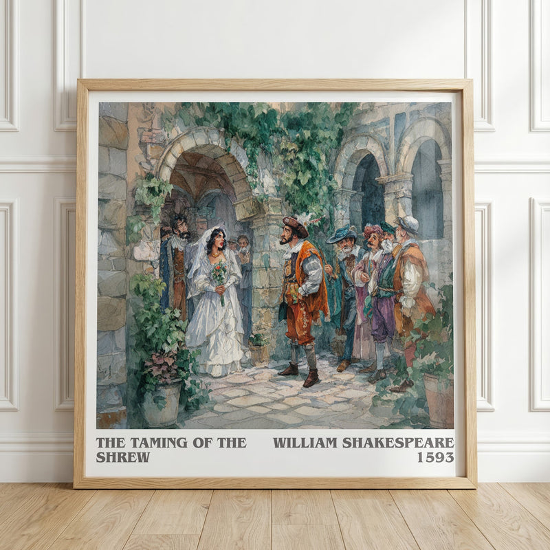 The Taming of the Shrew literary print in frame leaning in hallway – classic literature wall art