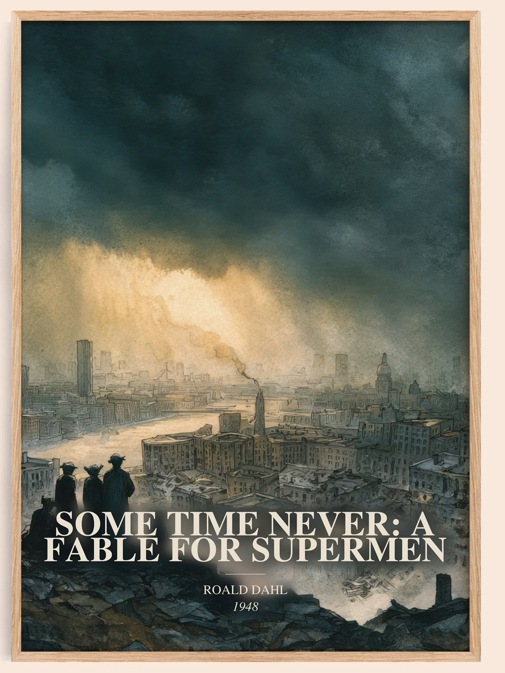 Some Time Never: A Fable For Supermen watercolour book poster by Roald Dahl – framed literary art print