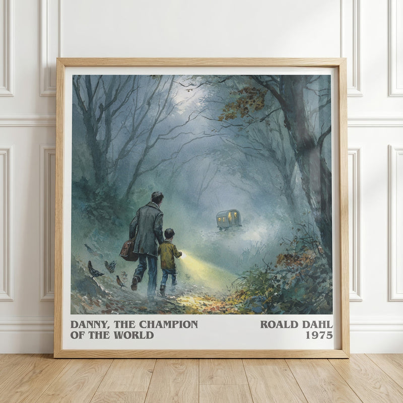Danny, The Champion Of The World literary print in frame leaning in hallway – childrens wall art