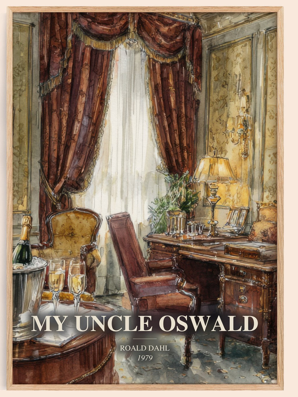 My Uncle Oswald watercolour book poster by Roald Dahl – framed literary art print