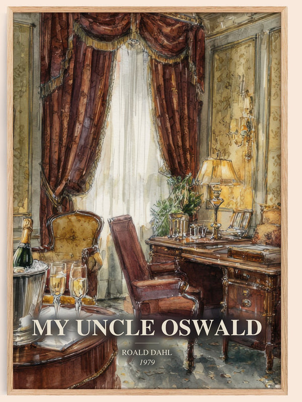 My Uncle Oswald watercolour book poster by Roald Dahl – framed literary art print