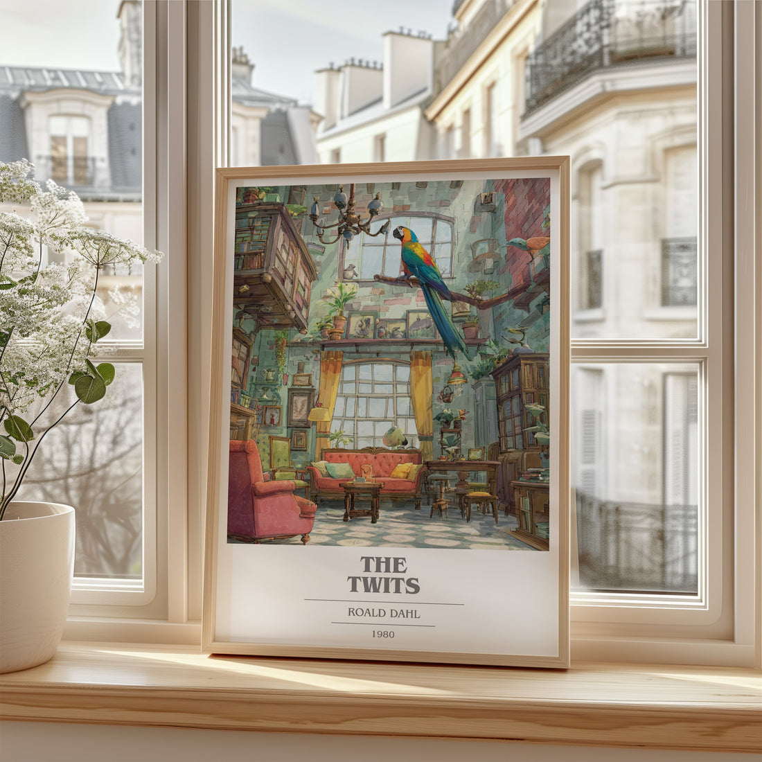 The Twits Book Cover Poster by Roald Dahl – framed print by a bright window