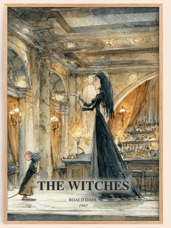The Witches watercolour book poster by Roald Dahl – framed literary art print