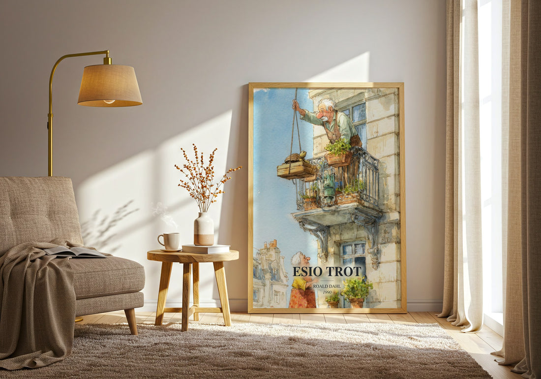 Esio Trot watercolour print in frame leaning in hallway – childrens wall art (mockup)