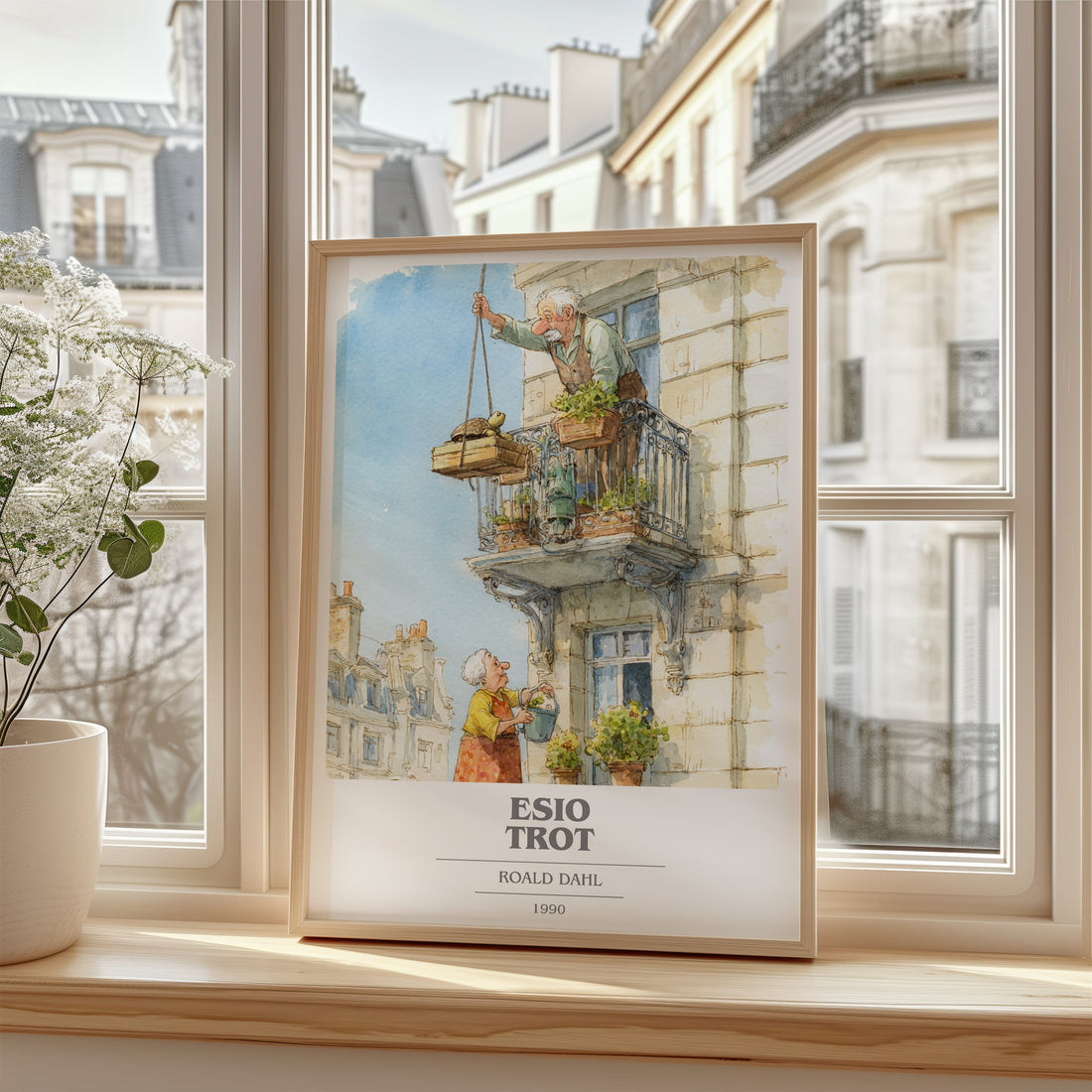 Esio Trot Book Cover Poster by Roald Dahl – framed print by a bright window