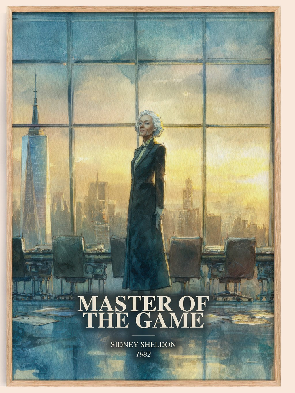 Master Of The Game watercolour book poster by Sidney Sheldon – framed literary art print