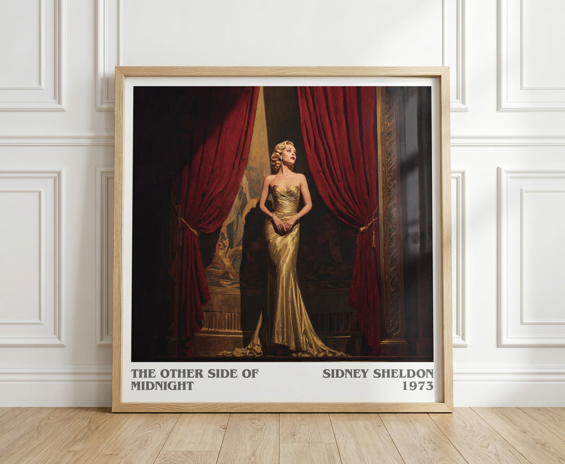 The Other Side of Midnight literary print in frame leaning in hallway – romance wall art (mockup)