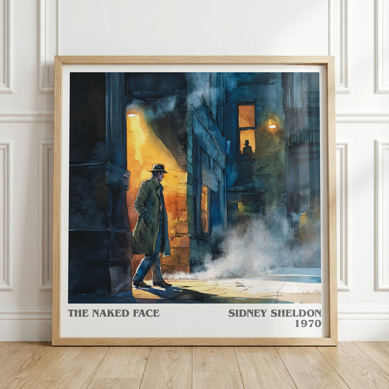 The Naked Face literary print in frame leaning in hallway – thriller wall art