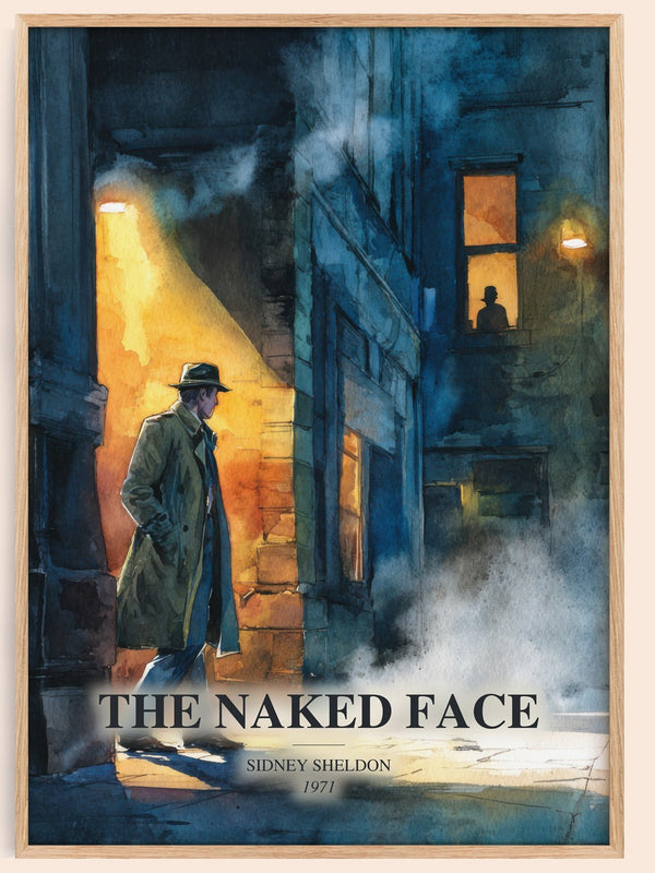 The Naked Face watercolour book poster by Sidney Sheldon – framed literary art print