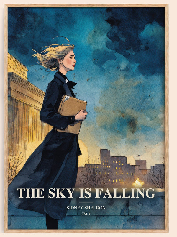 The Sky Is Falling watercolour book poster by Sidney Sheldon – framed literary art print
