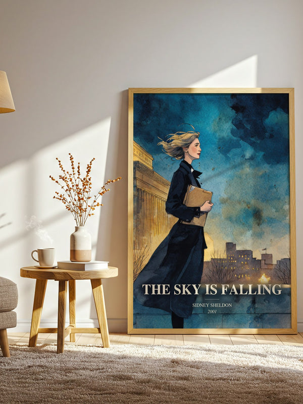 The Sky Is Falling watercolour print in frame leaning in hallway – thriller wall art