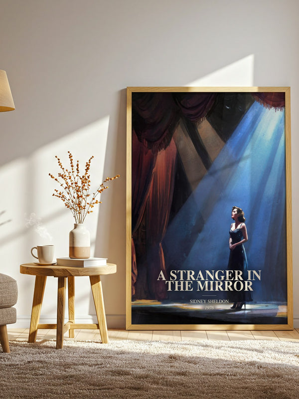 A Stranger In The Mirror watercolour print in frame leaning in hallway – contemporary fiction wall art