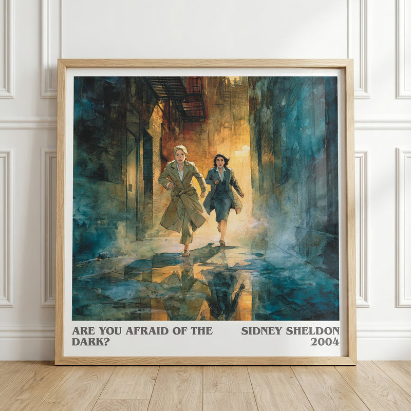 Are You Afraid of the Dark? literary print in frame leaning in hallway – thriller wall art
