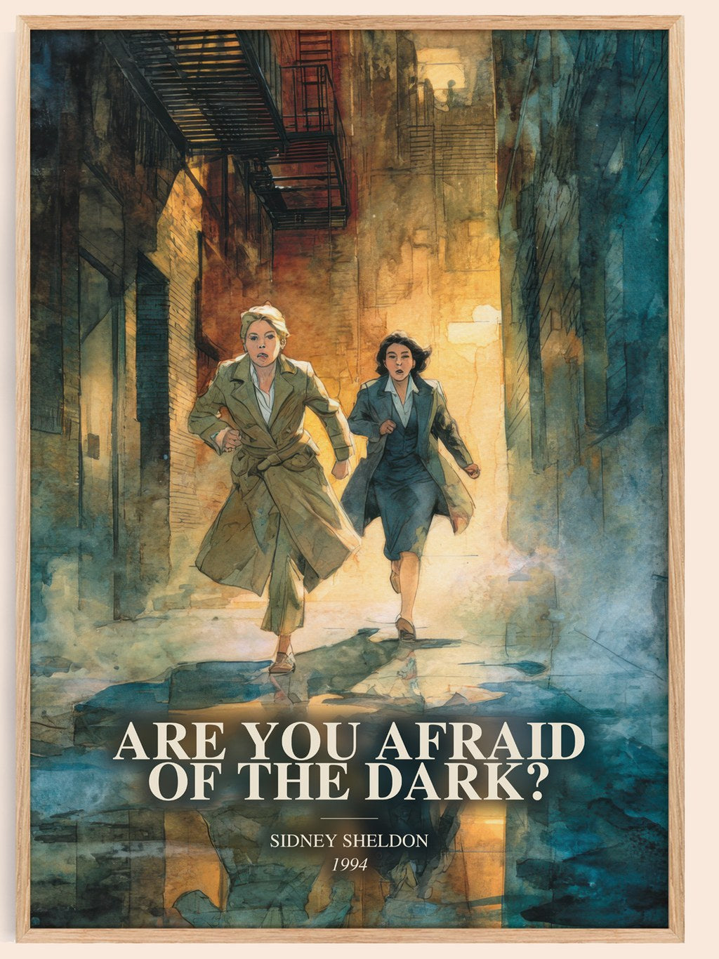 Are You Afraid Of The Dark? watercolour book poster by Sidney Sheldon – framed literary art print