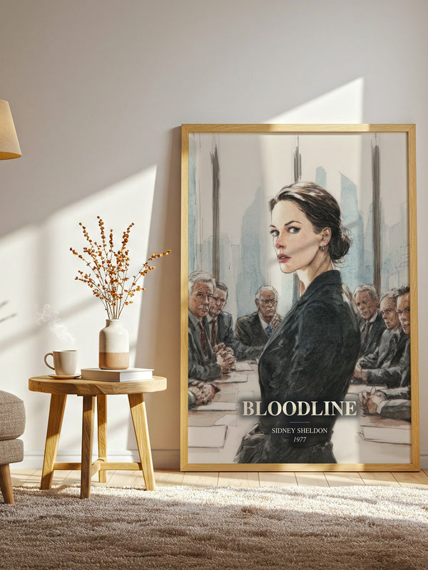 Bloodline watercolour print in frame leaning in hallway – thriller wall art