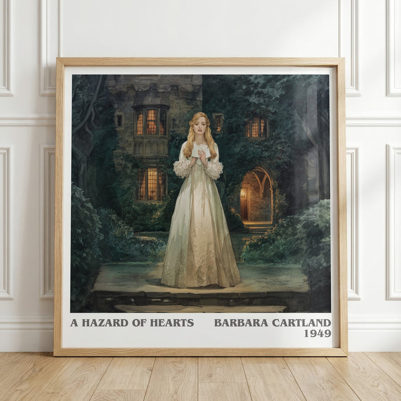 A Hazard of Hearts literary print in frame leaning in hallway – romance wall art