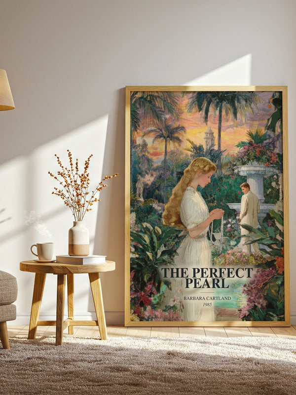 The Perfect Pearl watercolour print in frame leaning in hallway – romance wall art
