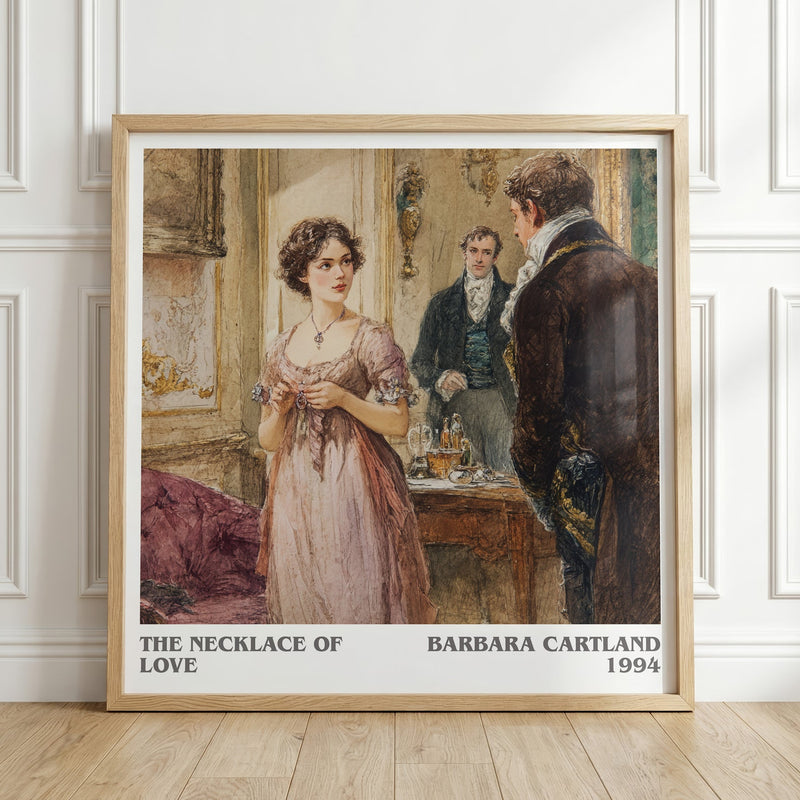 The Necklace of Love literary print in frame leaning in hallway – romance wall art