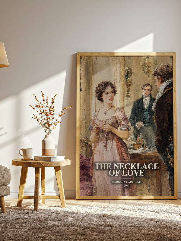 The Necklace Of Love watercolour print in frame leaning in hallway – romance wall art