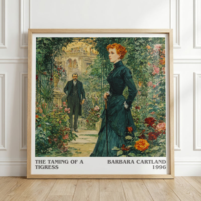 The Taming of a Tigress literary print in frame leaning in hallway – romance wall art