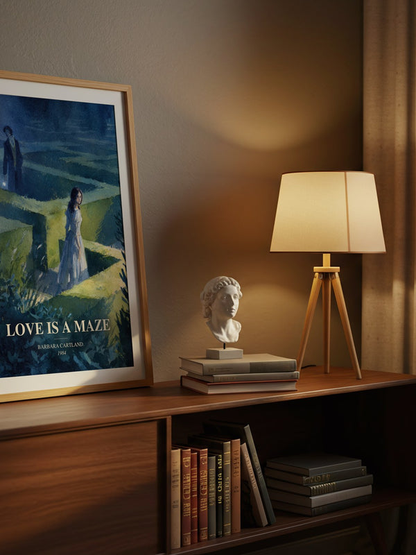 Love Is A Maze watercolour print on bookshelf – Barbara Cartland. fan gift