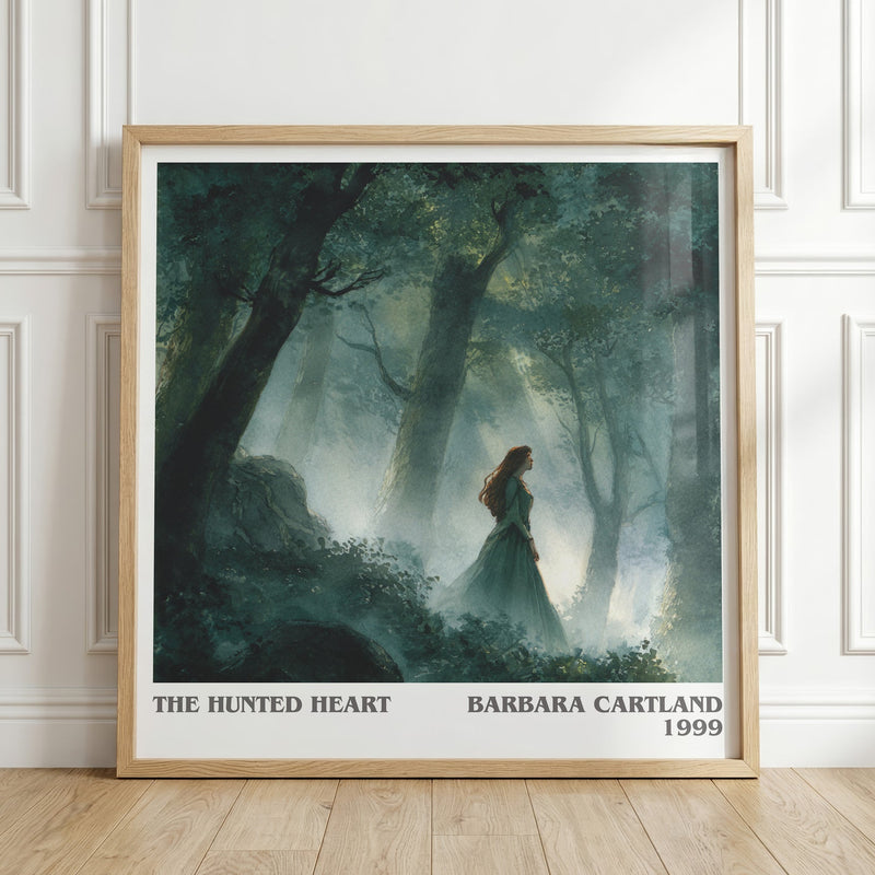 The Hunted Heart literary print in frame leaning in hallway – romance wall art