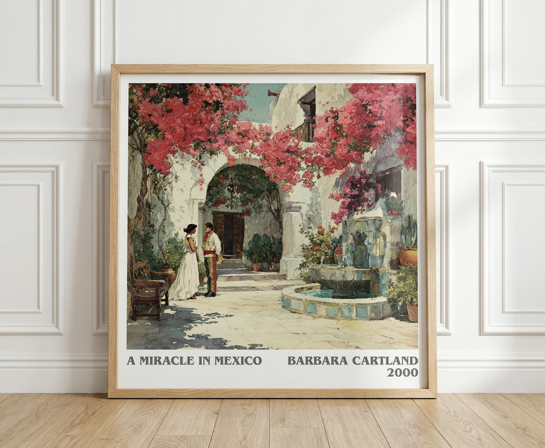 A Miracle in Mexico literary print in frame leaning in hallway – childrens wall art (mockup)