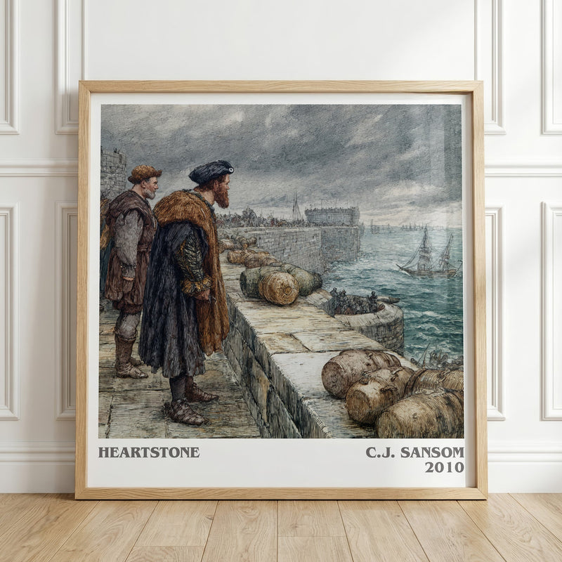 Heartstone literary print in frame leaning in hallway – historical fiction wall art
