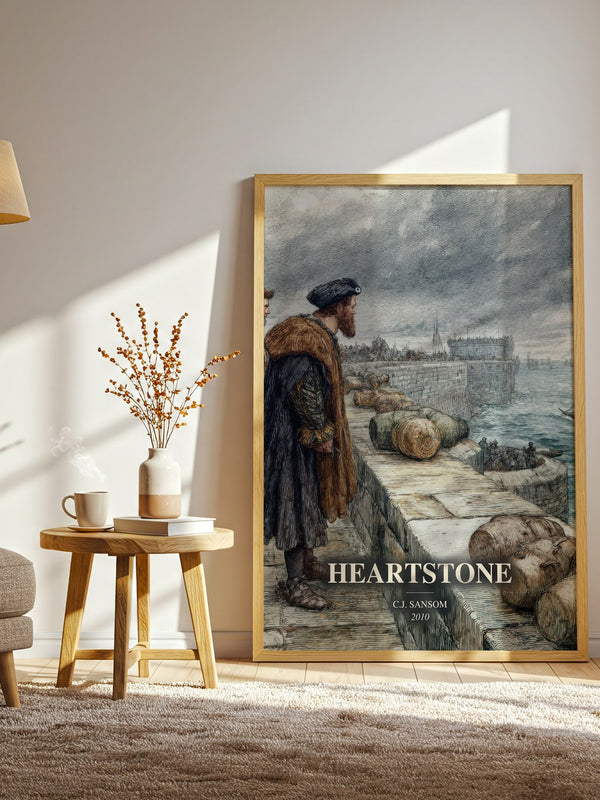 Heartstone watercolour print in frame leaning in hallway – historical fiction wall art