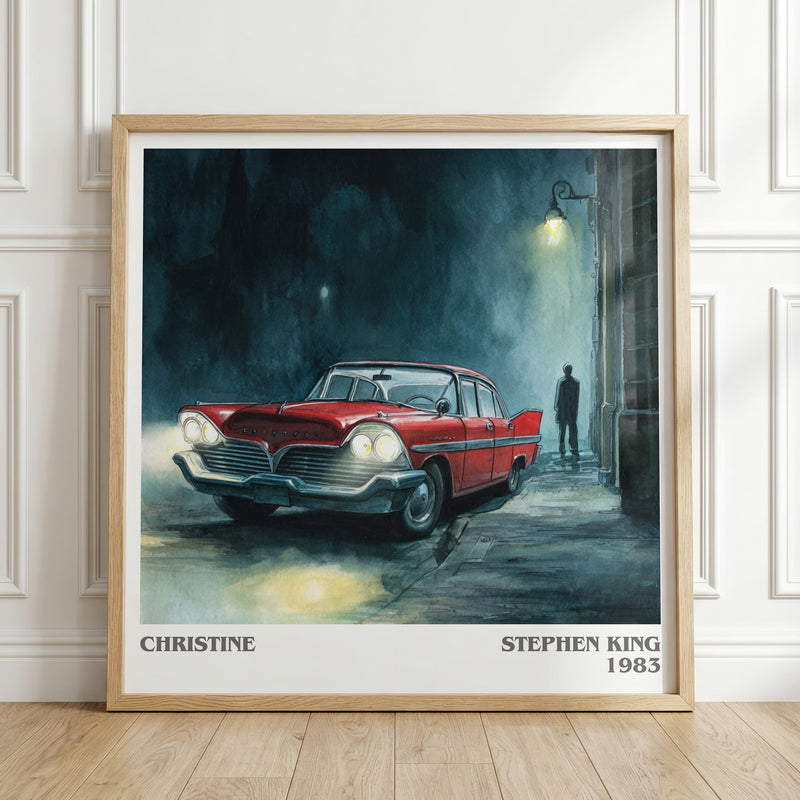 Christine literary print in frame leaning in hallway – horror wall art