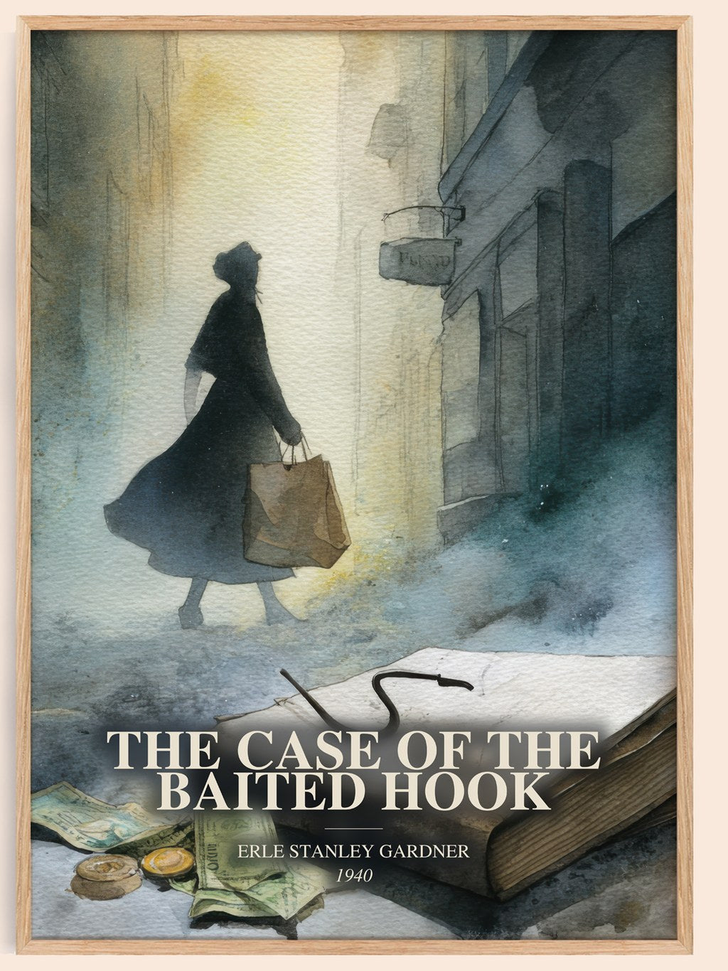 The Case Of The Baited Hook watercolour book poster by Erle Stanley Gardner – framed literary art print