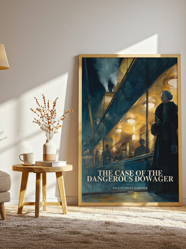 The Case Of The Dangerous Dowager watercolour print in frame leaning in hallway – mystery wall art