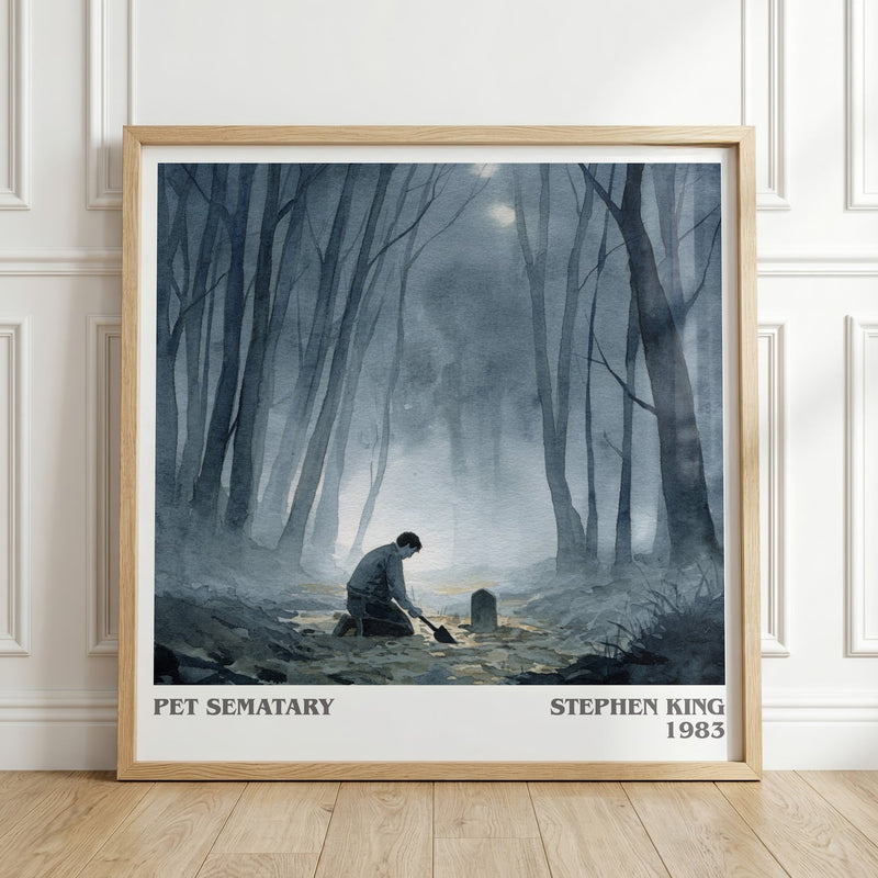 Pet Sematary literary print in frame leaning in hallway – horror wall art