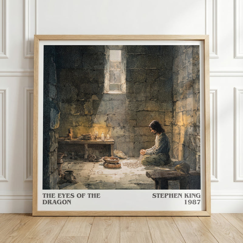 The Eyes Of The Dragon literary print in frame leaning in hallway – fantasy wall art