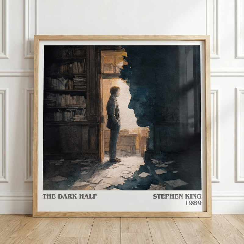 The Dark Half literary print in frame leaning in hallway – horror wall art