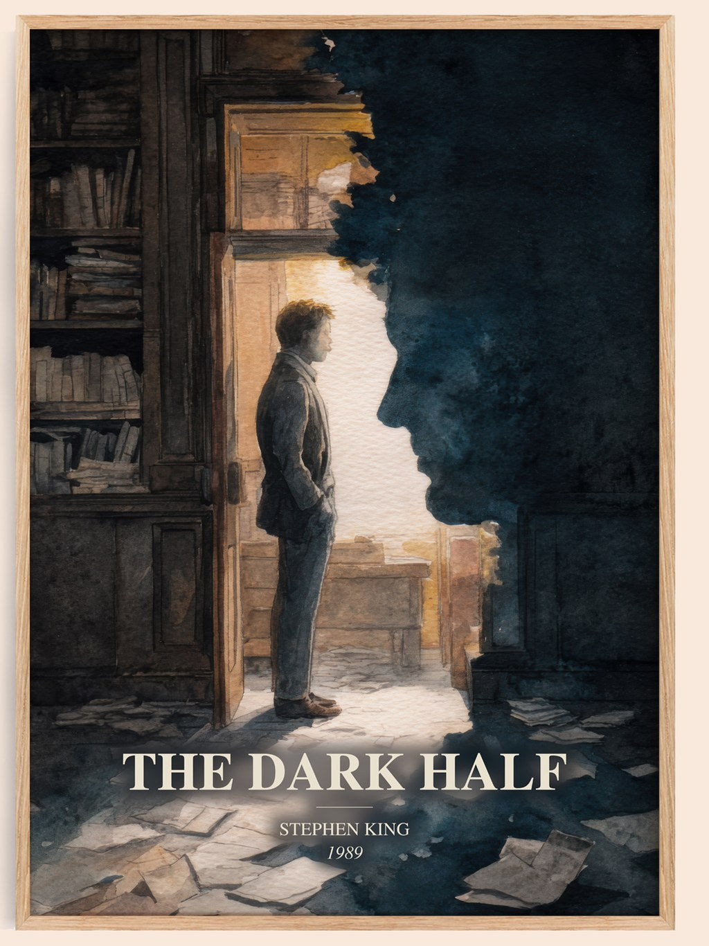 The Dark Half watercolour book poster by Stephen King – framed literary art print
