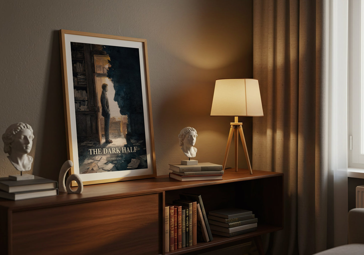 The Dark Half watercolour print on bookshelf – Stephen King fan gift