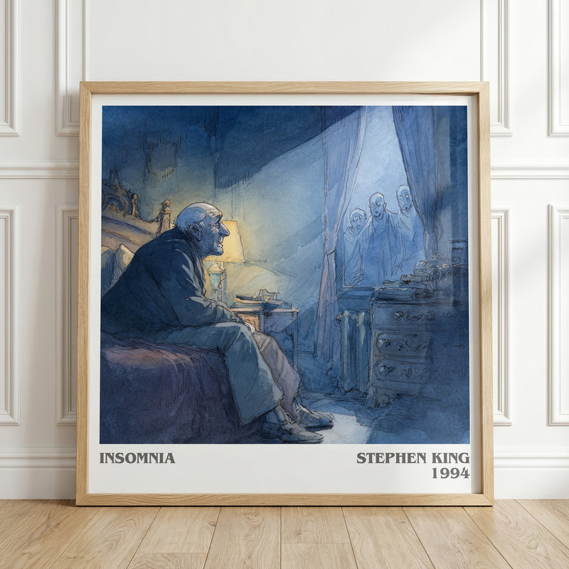Insomnia literary print in frame leaning in hallway – horror wall art