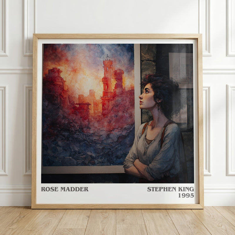 Rose Madder literary print in frame leaning in hallway – horror wall art
