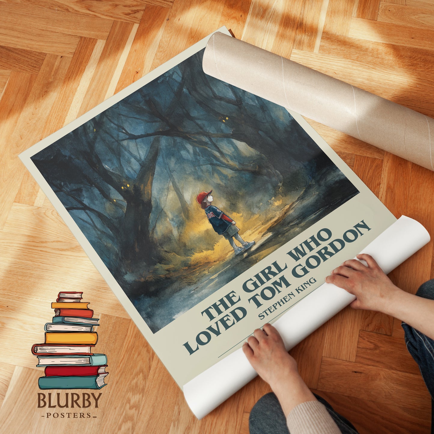 The Girl Who Loved Tom Gordon bookish print on bookshelf – Stephen King fan gift