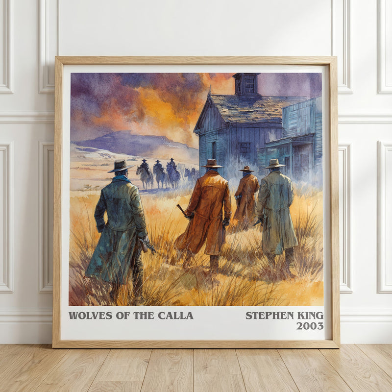 Wolves of the Calla literary print in frame leaning in hallway – fantasy wall art