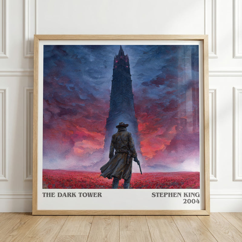 The Dark Tower literary print in frame leaning in hallway – fantasy wall art