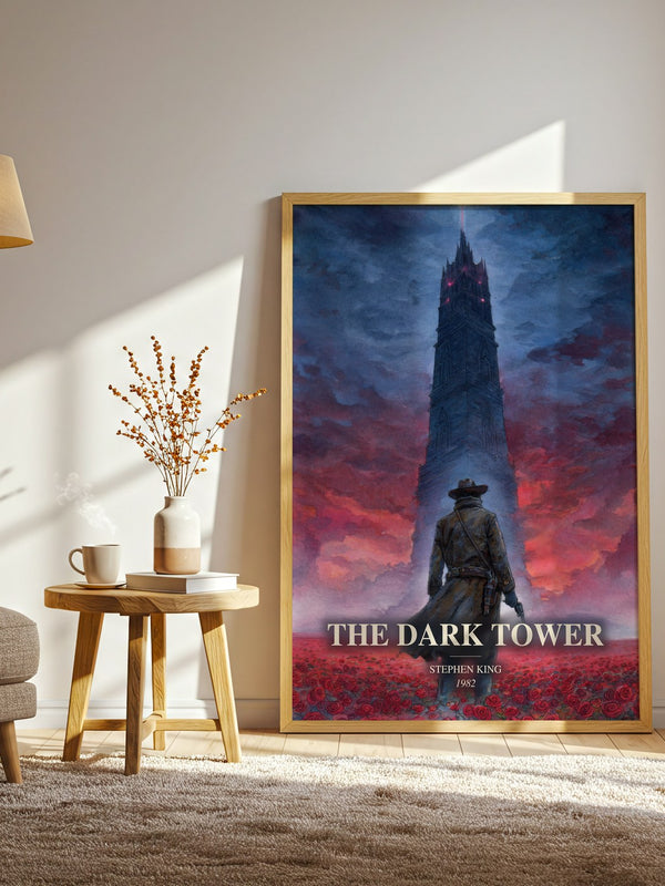 The Dark Tower watercolour print in frame leaning in hallway – fantasy wall art